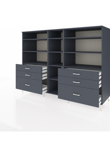 Kronos Dolap 10 Raflı 6 Çekmeceli 220x59x163 Antrasit-antrasit Antrasit-antrasit