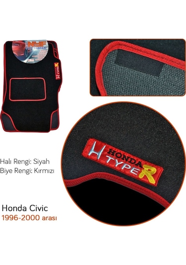 Nyf Honda Civic 1996-2000 Siyah Halı Paspas (Biye Kırmızı)