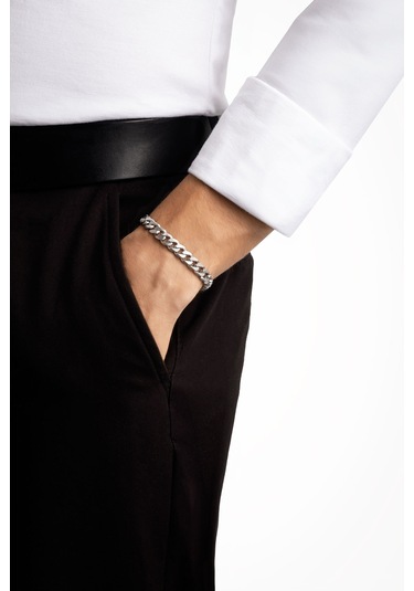 Klasik Stil Erkek Çelik Bileklik Gri