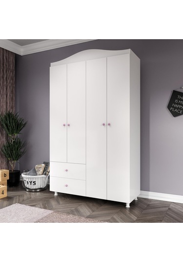 Angel Pembe Kulplu 5 Bölmeli 2 Çekmeceli Gardrop