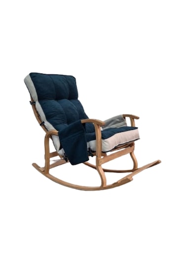 Enda Home Mosso Çift Minderli Ahşap Sallanan Sandalye Tv Baba Koltuğu Dinlenme Koltuğu Petrol Yeşili - Krem