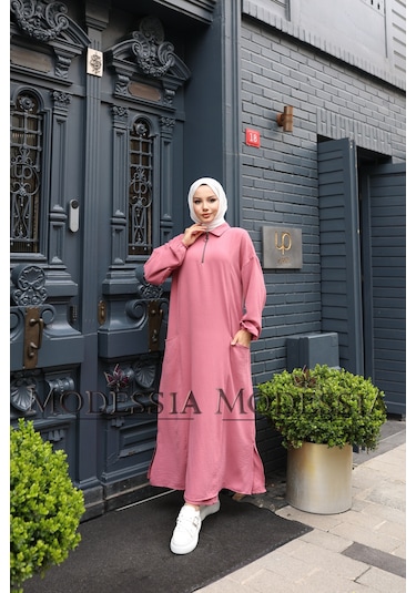 Kadın Pembe Aerobin Uzun Önü Yarım Fermuarlı İkili Takım T1221 Pembe