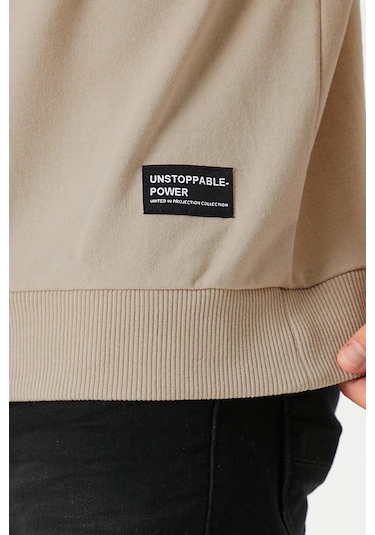 Mmetalic Erkek Basic Bisiklet Yaka Bej Weatshirt