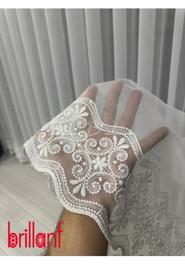 Tül Perde Brillant Marka Su Yolu Yonca Desen Ttm Zemin Kumaş Ultra Dökümlü Ekru