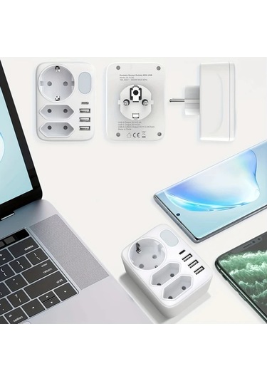 Xuweiwei Beyaz 2 Usb Portlu Guc Adaptorlu Cift Priz Anahtarlı Gece Lambalı 3 Usb A 1 Usb C Cok Prizli Cıkıs Ev Ofis