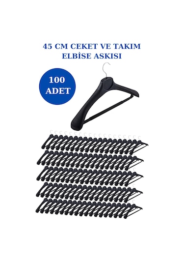 100 Adet Plastik Yüksek Kalite Ceket Askısı Elbise Askısı Siyah