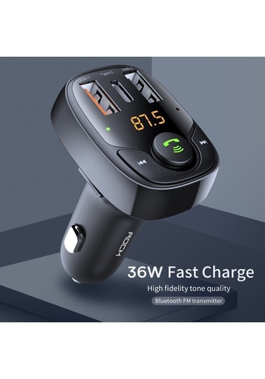 Rock B301 Çift Usb + Pd Bluetooth 5.0 Fm Verici Ve Araç Şarj Cihazı, Destek Tf Kartı / U-disk Siyah
