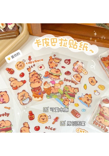 Symbee Kahve Tonlu Kapybara Desenli Pet Stickerler - Öğrencilik Ve Dıy İçin Su Geçirmez 10 Adet Karton Sticker Seti