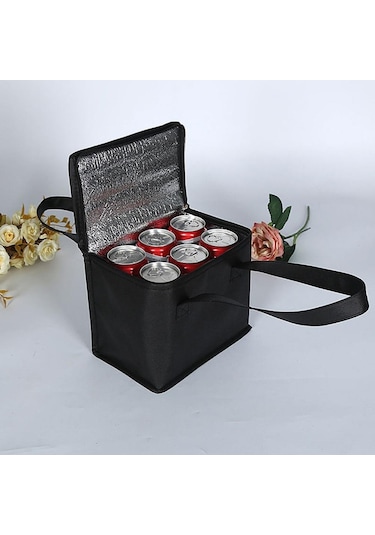 Siyah Taşınabilir İçecek Bira Alüminyum Folyo Yalıtım Soğutucu Çanta Öğle Yemeği Termal Paketi 21 14 17 Siyah