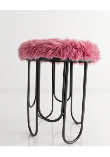 Destan Peöbe Peluş Kumaş Metal Puf Siyah