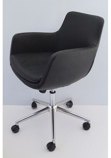Bulut Siyah Deri Rahat Ofis Çalışma Sandalyesi