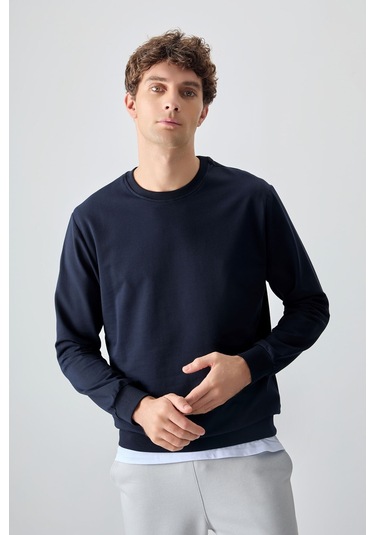 Tommy Life Lacivert Pamuk Yumuşak Dokulu Standart Fit Basic Erkek Sweatshirt - 88363 Lacivert