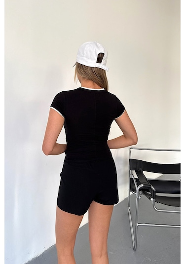 Giysa Kadın Bisiklet Yaka Pamuklu Basic T-shirt Siyah - Ms0001285 Siyah