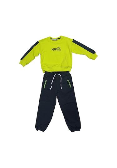 Erkek Çocuk Çift Taraf Ayıcık Desenli Eşofman Takımı Neon Yeşil