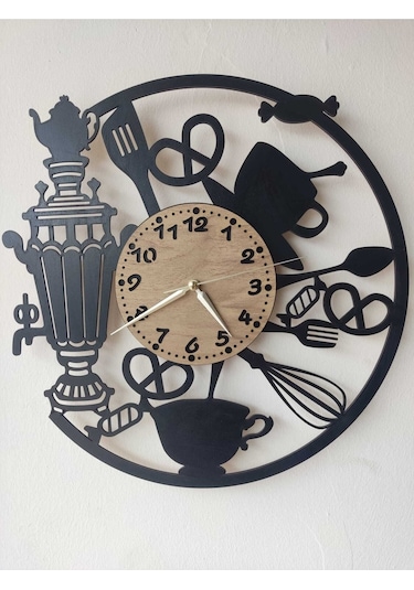 Ümra Lazer Mutfak Cafe Duvar Saat - 40x40 Cm Siyah
