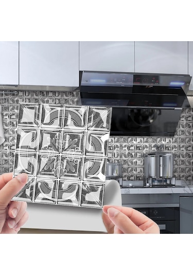 Tenfowee 10 Adet 3d Mermer Kiremit Sticker, Kendinden Yapışkan Cam Tile, Ev Dekoru Dıy, 6 Renk, Isı Ve Nem Dayanıklı, 10x10/15x15/20x20 Cm Gri