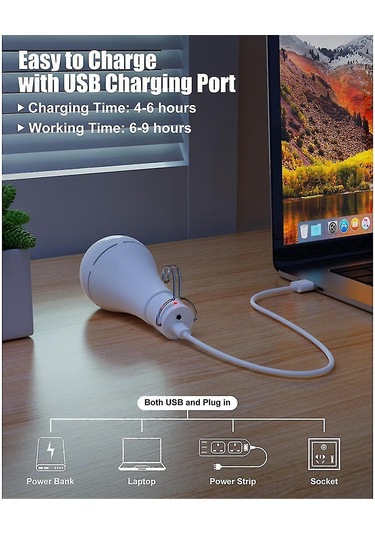 Usb Şarj Edilebilir Lamba Pil Yedeklemeli Acil Durum Işığı Ev İçin Güç Asılı Ledby Beyaz