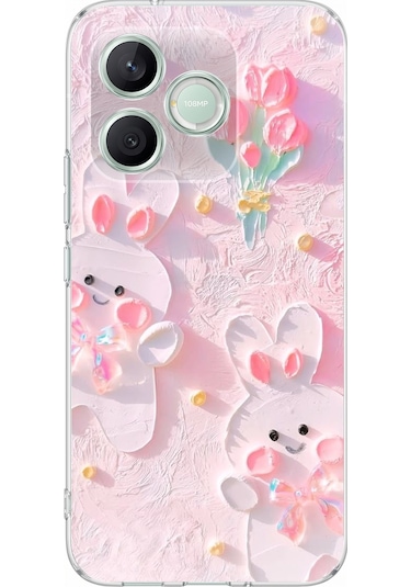 Honor 600 Lite Uyumlu Sevimli Tavşanlar Baskılı Silikon Kılıf Renkli