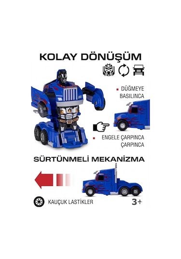 Çarpınca Dönüşen Robot Araba - Mavi Tır Sürtmeli 2'si 1 Arada Figür Oyuncak Çok Renkli