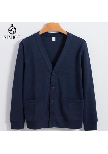 Yeni Örme Hırka Makinede Yıkanabilir V Yakalı Erkek Yün Kazak Mavi