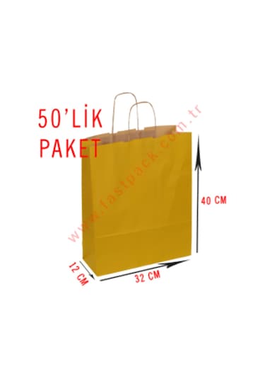 50 Adet 32X40 Cmlik Saplı Renkli Kraft Kağıt Poşet Çanta