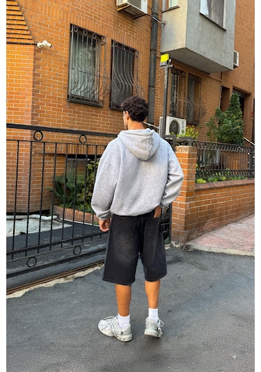 Flaw Nakışlı Zip Hoodie Gri Melanj Gri Melanj