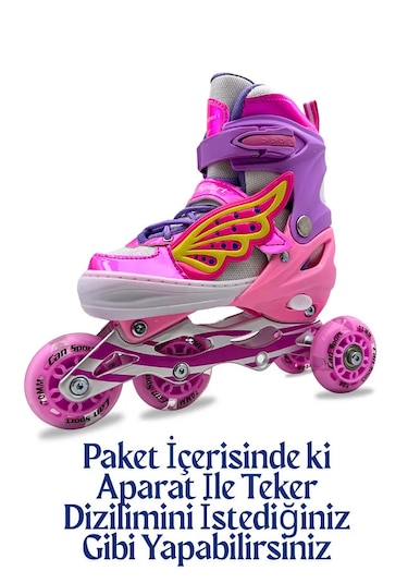 Işıklı Çocuk Pateni Melek Kanatlı Ayarlanabilir Paten 30-33 Beden