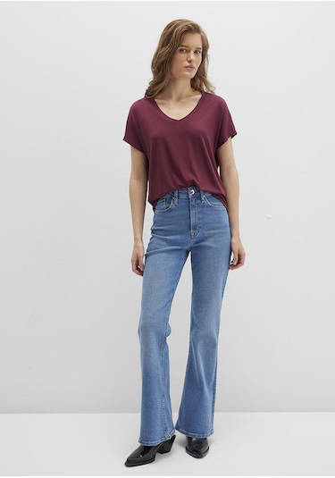 Mavi - V Yaka Bordo Basic Viskoz Tişört 167714-70393 Bordo