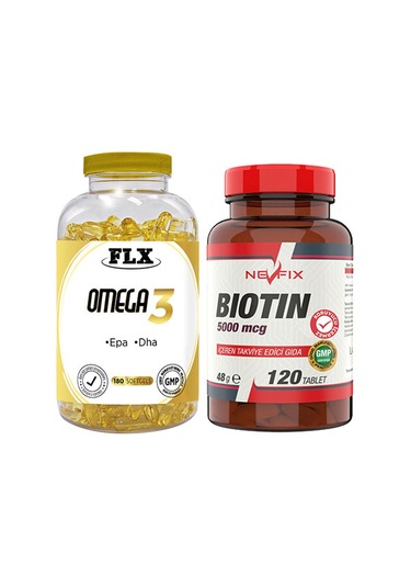 Flx Omega 3 Balık Yağı 180 Softgel & Nevfix Biotin 5000 Mcg 120 T