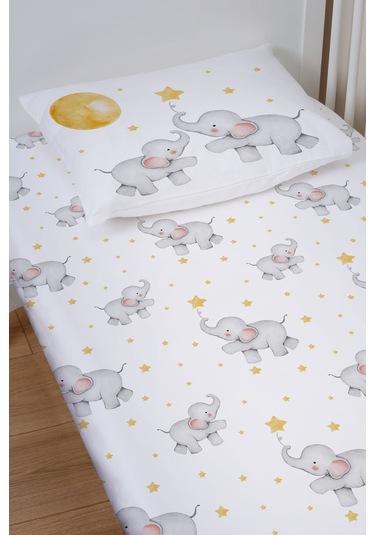 Organik Bebek Boy Lastikli Çarşaf Seti 70x130 - Hayalperest Fil
