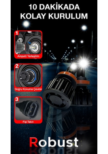 Robust Led Xenon H11 S8 15.000 Lümen 50 Watt Csp 12v-24v Uyumlu