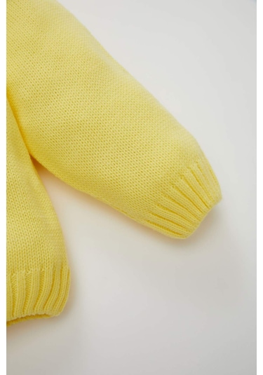 Defacto Kız Bebek Kalp Desenli Bisiklet Yaka Triko Kazak C8089A524AUYL295 Sarı