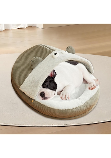 Homyl Pet Mağara Yatağı Yıkanabilir Sıcak Kulübe L-gri