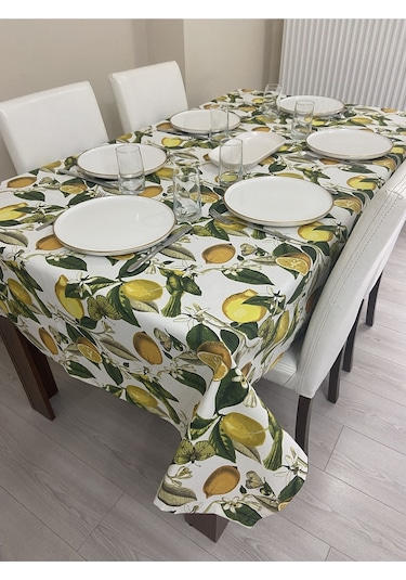Sıvı Geçirmez Dertsiz Masa Örtüsü Limon Desenli