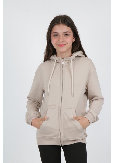 Toontoy Kız Çocuk Cep Üstü New Coll Nakışlı Hırka Bej