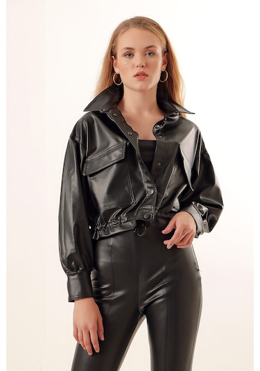Bigdart 1031 Crop Deri Ceket - Siyah 001