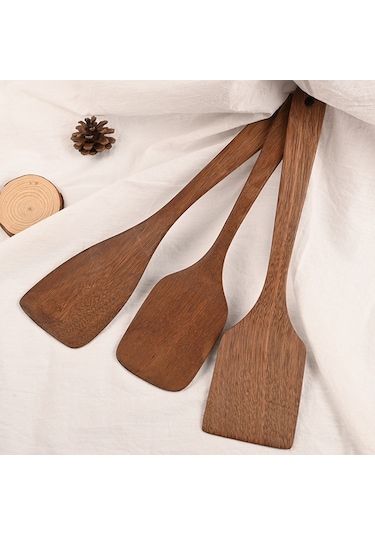 Sones Uzun Saplı Boyasız Tavuk Kanatları Ahşap Spatula Mutfak Gereçleri, Stil: Kare Kavisli Kürek