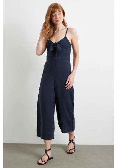 Fiyonklu Askılı Tulum Lacivert Lacivert