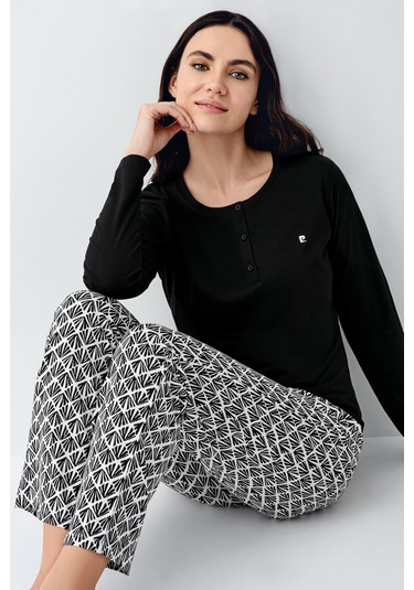 Pierre Cardin 9069 Modal Uzun Kol Kadın Pijama Takımı V1 Siyah