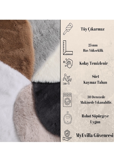 My Evilla Dekoratif Tavşan Tüyü Ultra Yumuşak Peluş Kaymaz Halı Yolluk 001