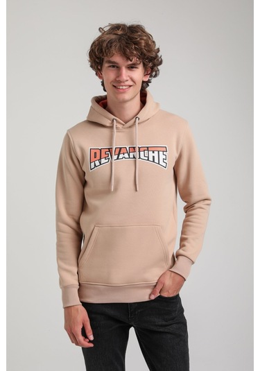 Kapüşonlu Bej Slim Fit Hoodie 23fwm64058 BEJ Bej