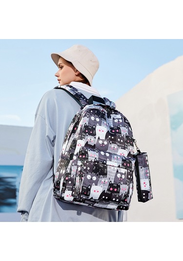 "3 Adet 2025 Baskılı Büyük Kapasiteli Öğrenci Okul Çantası-Siyah