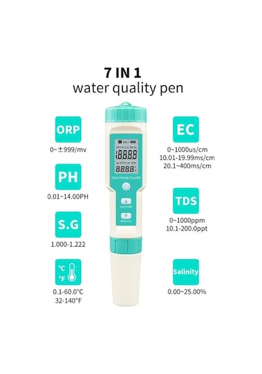 Trendooze Test Temp Tds Suntek Su Sıcaklık Sg Ph Orp Ölçer Kalitesi Ec Wx