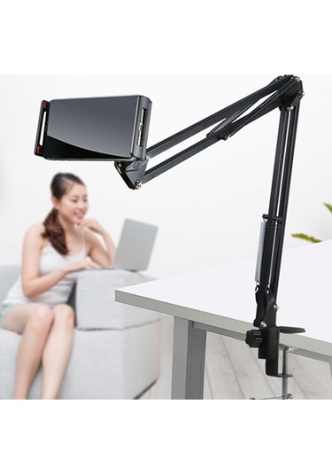 Skycity Siyah Metal Kolu Telefon Tutucu - Yatakta Ve Masaüstünde Tv/film İzlemek İçin, 0-140mm Ekipman Uyumlu, Boyun Ağrısı Önleyici