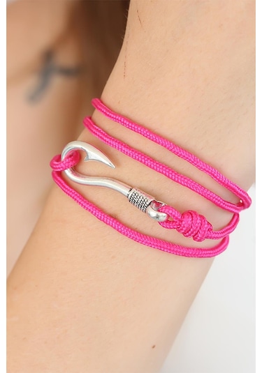 Ezoconcept Fuşya Renk Gümüş Metal Kancalı Bayan Çoklu Bileklik Çok Renkli