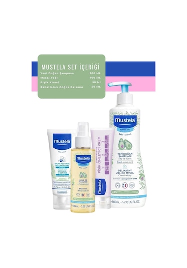 Mustela Günlük 4 'lü Bakım Seti Orijinal Boy Şampuan Pişik Kremi Masaj Yağı Göğüs Kremi
