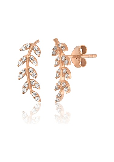 Zanaatsilver 925 Ayar Gümüş, Zirkon Taşlı Rose Kaplama Yaprak Modeli Küpe