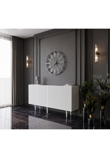 Enwood Capella Beyaz Mdf 4 Kapaklı Raflı 140 Lık Konsol