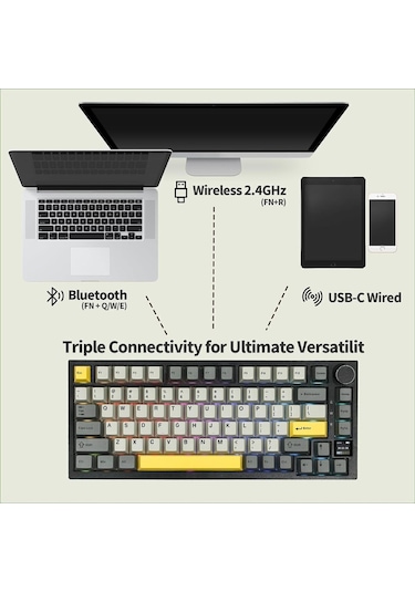 Ak820 Pro Mekanik Oyun Klavyesi,3 Modlu Tft Renkli Ekran Ve Cnc Düğmeli 81 Tuş,rgb Aydınlatma