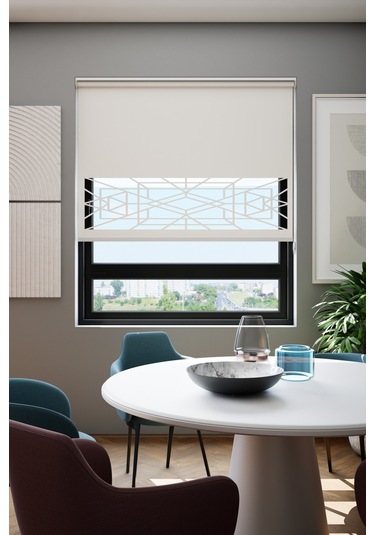 Lazer Kesim Mat Stor Perde, Lazer Kesimli Klasik Serisi, C-9001 Beyaz Renk Siyah